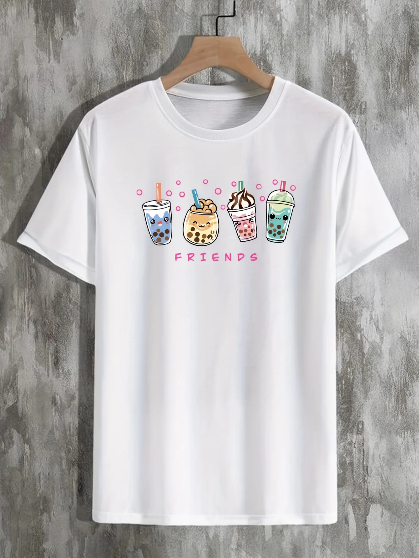 تي شيرت مطبوع عليه شاي بوبا من "الأصدقاء"، تي شيرت للرجال، تي شيرت كاجوال بأكمام قصيرة للصيف