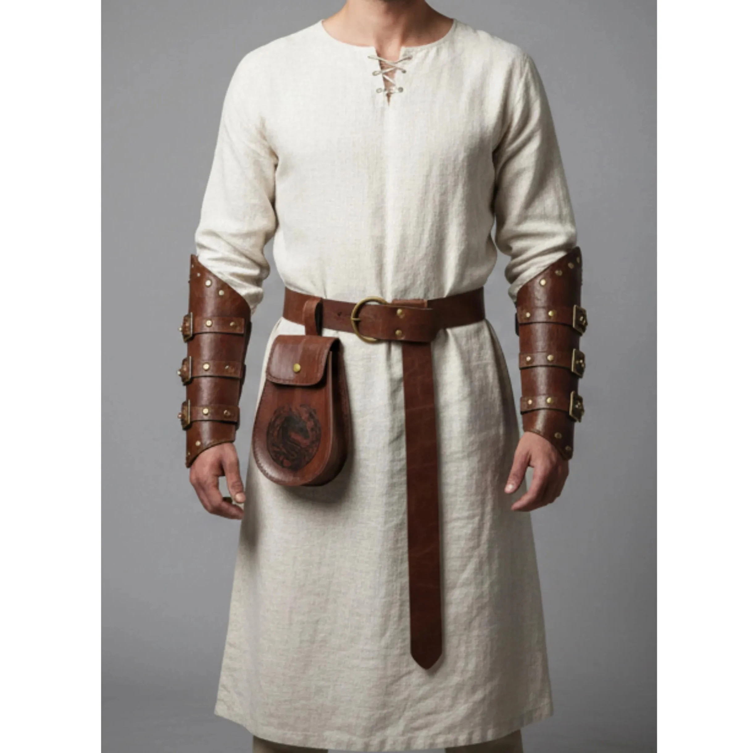 Renaissance LARP Cosplay Costume Set with Belt Pouch Waist Bag & Cork Potion Bottle | Halloween Medieval Accessory