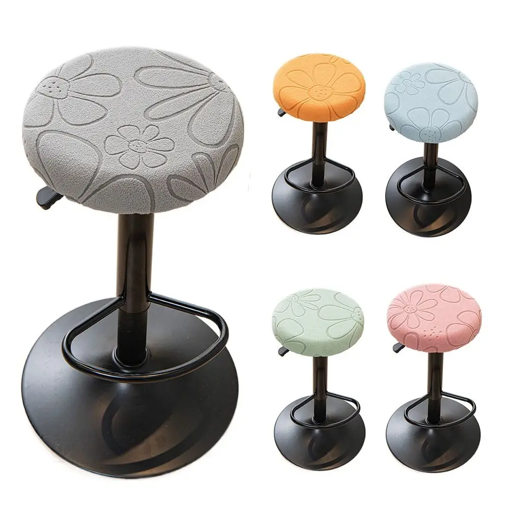 Soft Jacquard Bar Round Stool Cover Elastic Stretchable Round Chair Cover Thickened Washable Stool Cushion Cover for All Seasons