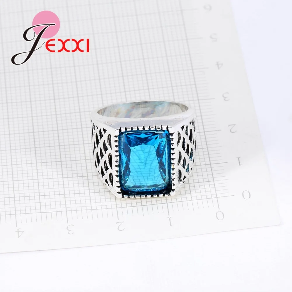 Fashion Brand 925 Sterling Silver Rings For Women Vintage Charms Rectangle CZ Austrian Crystal Stone Wedding Rings Bague