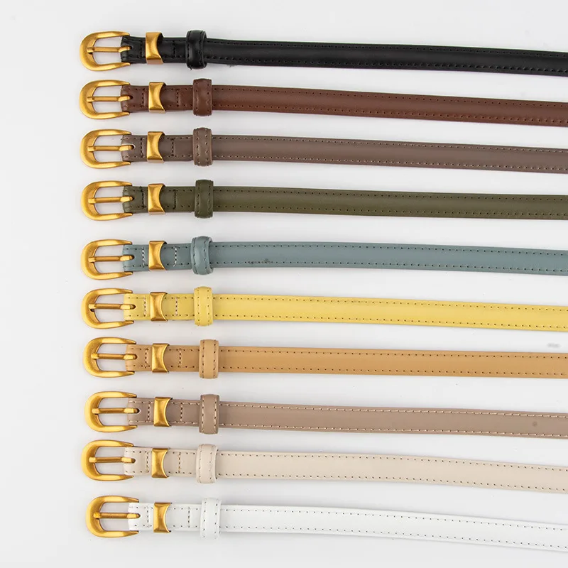 Genuine leather pin buckle women's thin belt, fashionable and versatile belt with jeans, female ins style