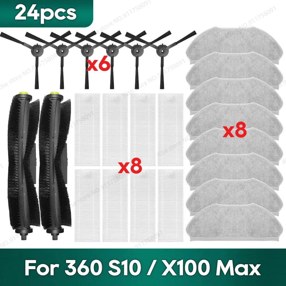 

Compatible for 360 S10 / X100 Max Vacuum Cleaner Accessories Main Side Brush Hepa Filter Mop Rag Replacement Parts