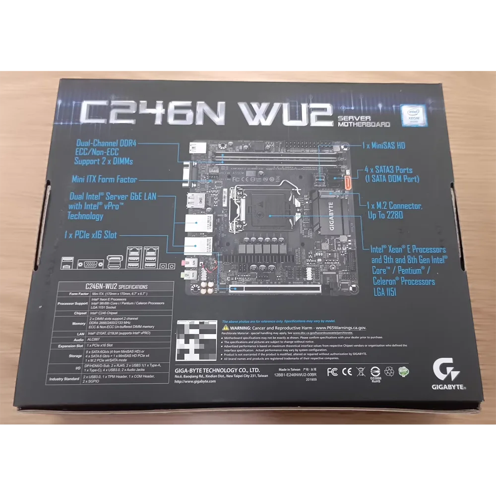 For GIGABYTE MINI ITX  C246 Motherboard Small Single Quad GPU Support Gigabit C246N-WU2