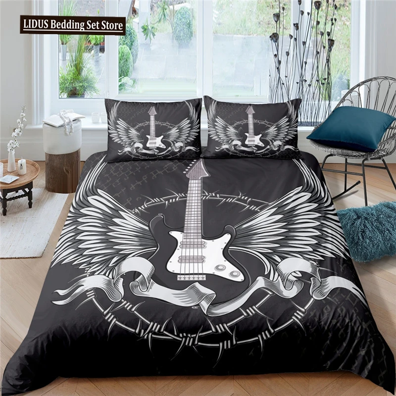 

3d Music Notes Guitar Duvet Cover Set For Teens Adults Bedroom Decor 2/3pcs Music Bedding Sets Fashion Hip Hop Comforter Cover