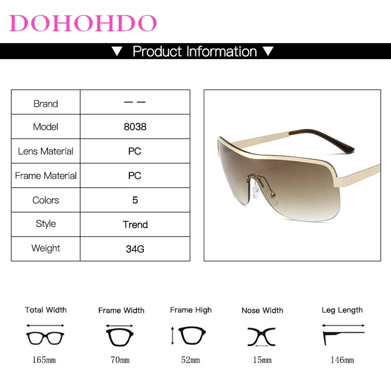 2023 New Fashion Half Frames Y2k Sunglasses For Women Men Brand Designer Outdoor Travel Oversized One Piece Trendy Shades UV400 - Image 5