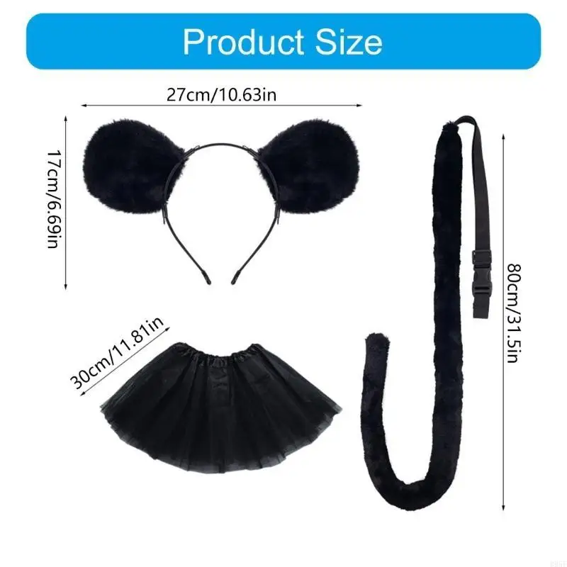 B95f conjunto acessórios para fantasia mouse, 1/peças, fantasia halloween, orelhas mouse, faixa cabeça, saia para