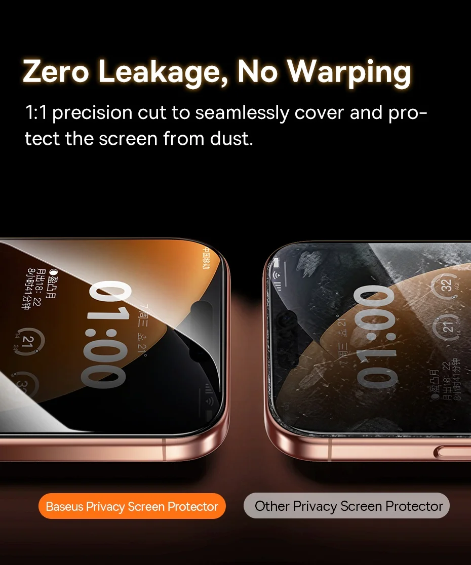 Baseus 0,4 mm Corning gehärtetes Glas für iPhone 17, 16, 15, 14, 13 Pro Max Plus Displayschutzfolie, Anti-Peeping-Auto-Installationsfolie – Detail 16