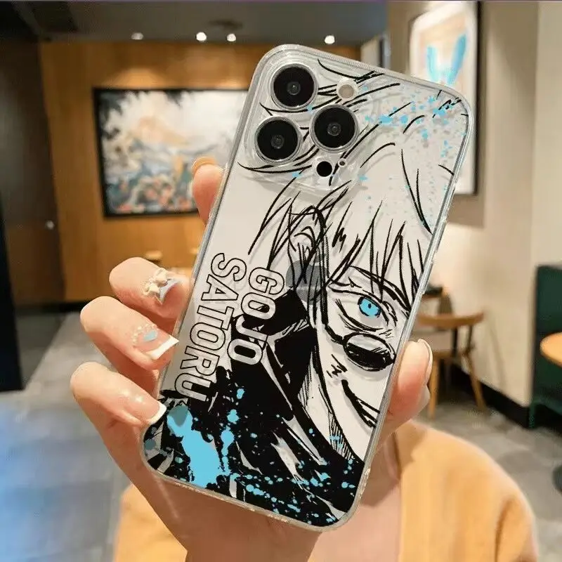 Anime Satoru Gojo Handyhülle für IPhone 16 15 14 13 12 11 Mini Pro Max X XR XS Max 7 8 Plus SE20 Transparente Abdeckung