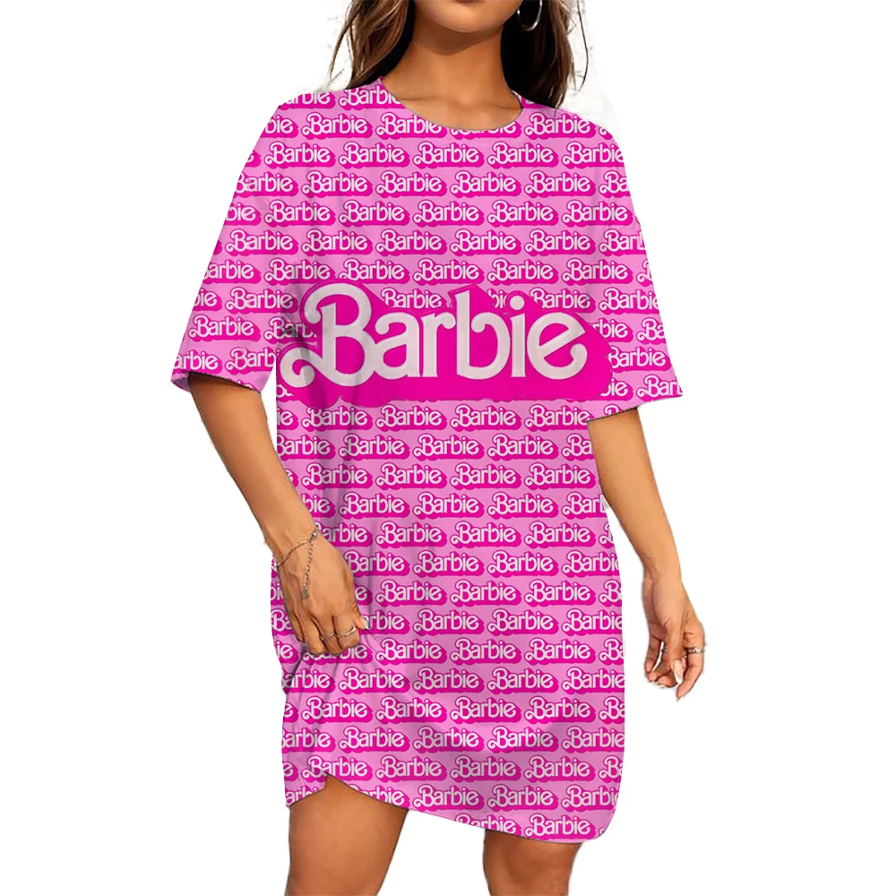 

Summer Women Dress Barbie Princess Patterns Print Mini Dress Streetwear Clothing Casual Short Sleeve Girls Woman Dress