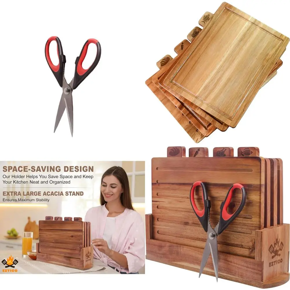 

Набор разделочных досок из дерева акации, включая ножницы и держатель