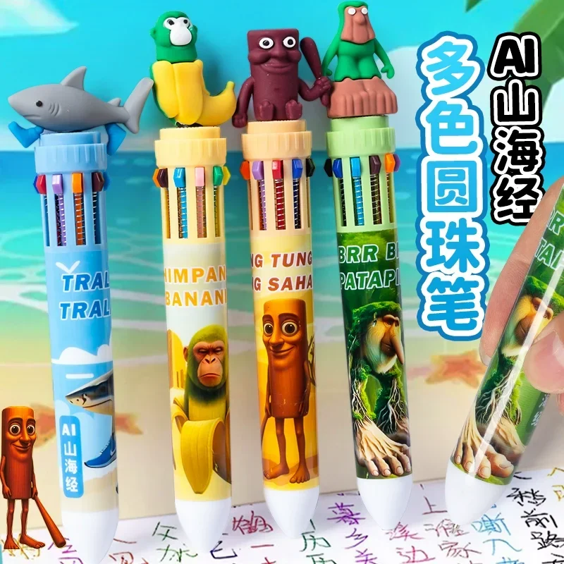 

new 36pcs 10 colors Press Ballpoint Pen Italian Brainrot Ai Animals Tungtungtungsahur Tralalelotralala 0.7 Diy Hand Pen Student