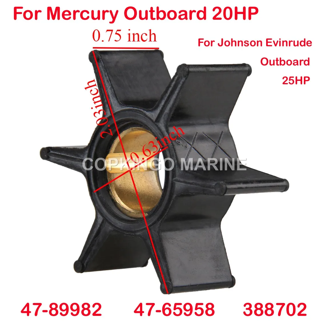 

Boat Water Pump Impeller for Mercury Johnson Evinrude OMC outboard (20HP-35HP) 388702 18-3052 500357