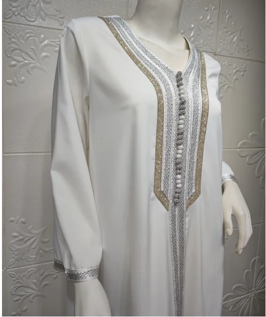 Imagem -03 - Kaftan Dubai Abaya Turquia Muçulmano Hijab Vestido Islam Abayas Vestidos para Mulher Robe Djellaba Caftan Ensemble Femme Mussulmane Branco