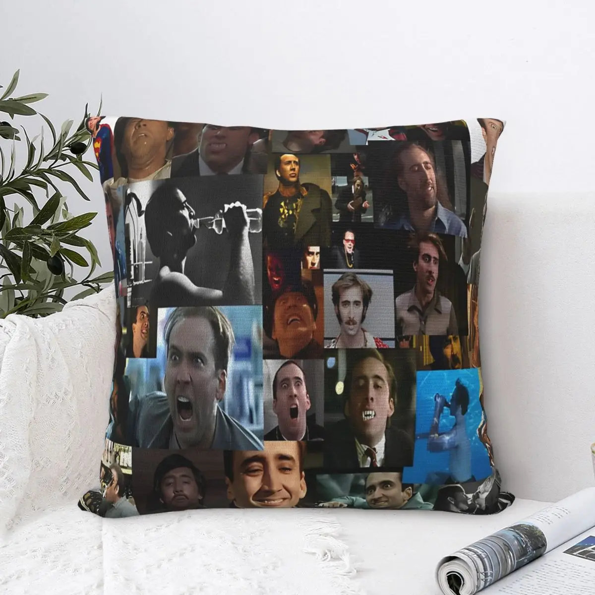 Nicolas Cage Pattern Nicholas Nick Square Pillow Cases Funny Meme Cushion Cover Custom Zippered Decor Pillowcase for Car 40x40cm