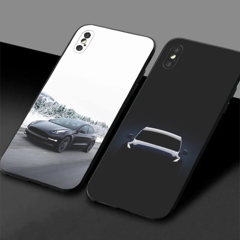 Car Phone Case For Samsung S24,23,22,30,21,10,9,Ultra,Plus,Lite,FE,5G New energy electric T-Teslaes Black Soft Case