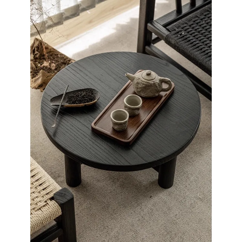 Japanese light luxury solid wood table bedroom tatami small round table homestay bay window coffee table modern living room home