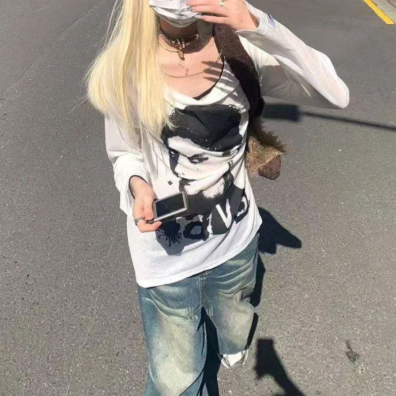 Sommer Streetwear Oansatz 90s Druck Tops Frauen Harajuku Y2k Kleidung Vintage T-shirt Ästhetischen Dünne T-shirt Durchsichtig