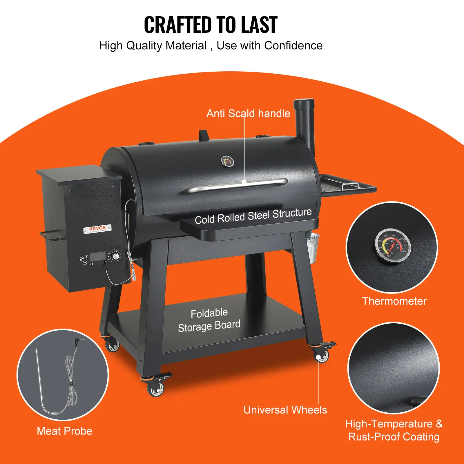 SucceBuy Draagbare houtskoolgrill Propaangasgrills met deksel en winkelwagen Zware ijzeren BBQ-grill voor buiten koken Barbecue