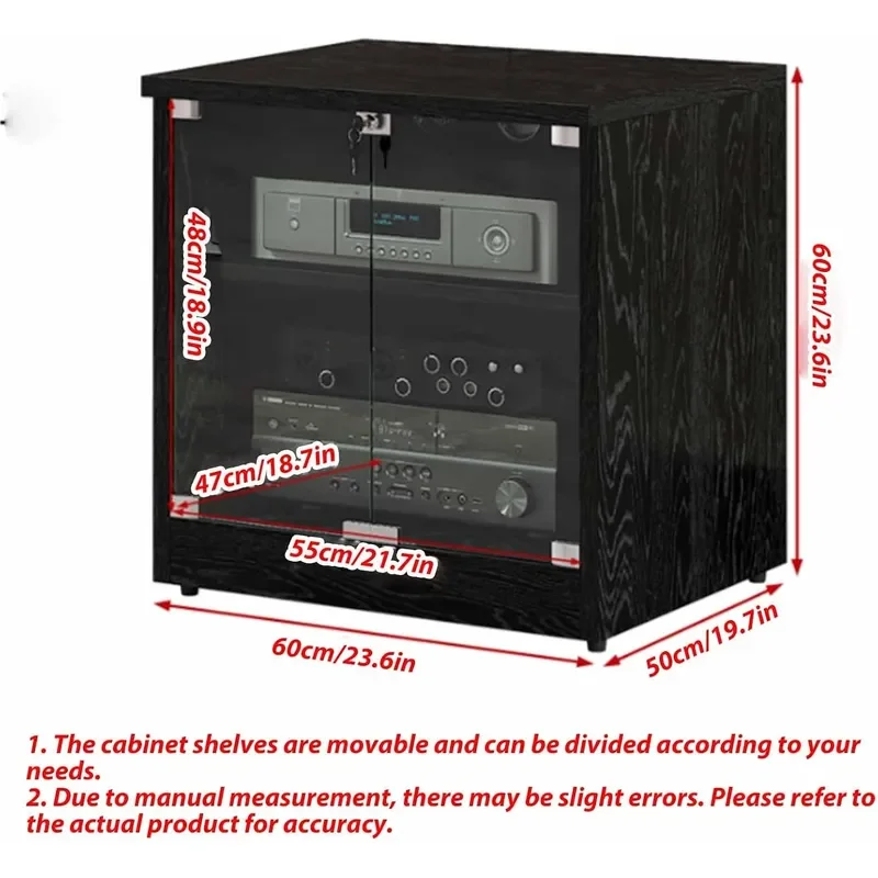Media Cabinet AV Media Stand Stereo Cabinetwith Adjustable Shelves Tempered Glass Doorsand Cable Management CD Record Player