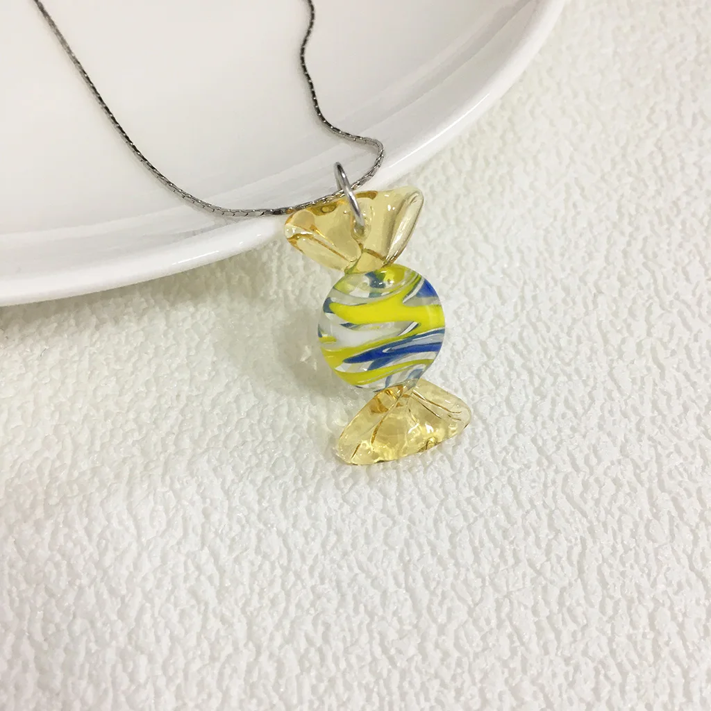 1PCS 15x29mm Colorful Candy Murano Lampwork Glass Summer Beach Pendant Charm Necklace For Women Gift Sands Jewelry