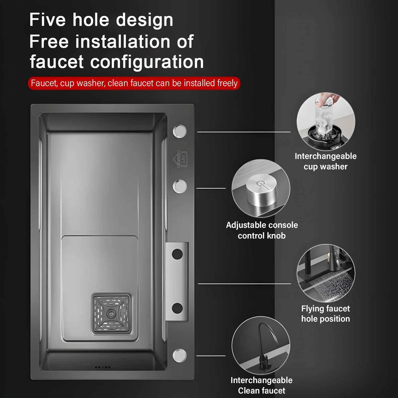 Creative Smart Kitchen Sinks for Apartments Modern Metal Multi-functional Sinks Luxury Household Kitchen Sinks for Rental Houses