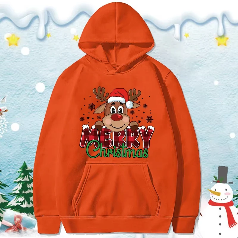 للجنسين نمط احتفالي عيد الميلاد الرنة ومنقوشة الرسم البلوز عارضة فضفاضة تناسب طويلة الأكمام طاقم الرقبة هوديي بلوزات #2