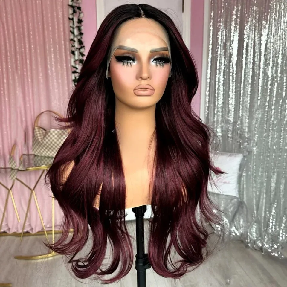 32 بوصة بورجوندي داكن الدانتيل شعر مستعار أمامي الاصطناعية الجسم موجة 13x4 HD الدانتيل الباروكة الأمامية 180 الكثافة قبل قطعها ل Wemon جاهزة للارتداء