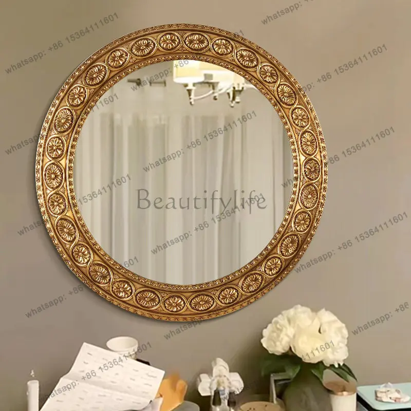 French retro style carved bathroom mirror decorative outlet high-end mirror