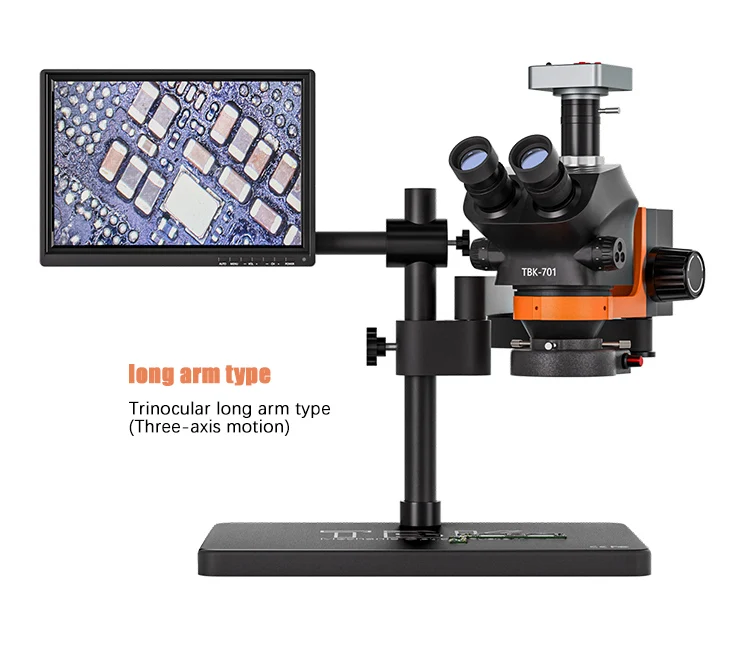 TBK 701 Electron Trinocular Stereo Microscope Portable Mobile Optical Continuously Rotating CCD Camera For Mobile Maintain Tool