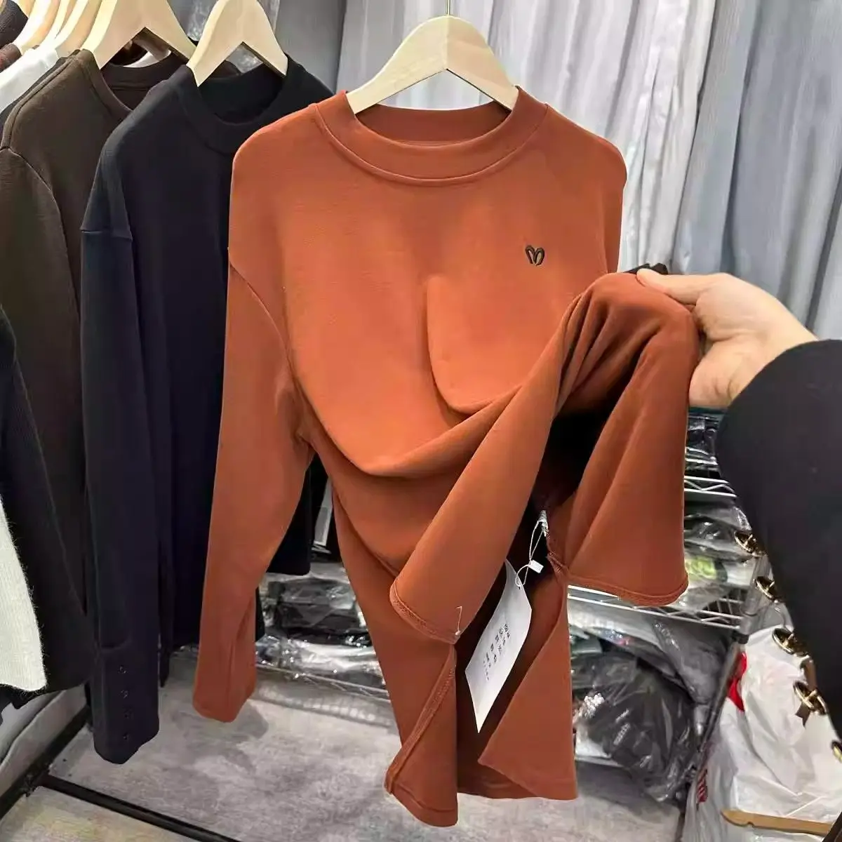 Fat Mm 300 Pounds German Velvet Thickened Autumn Winter Long T-shirt Women Round Neck Mid-length Bottoming Shirt Long Sweatshirt