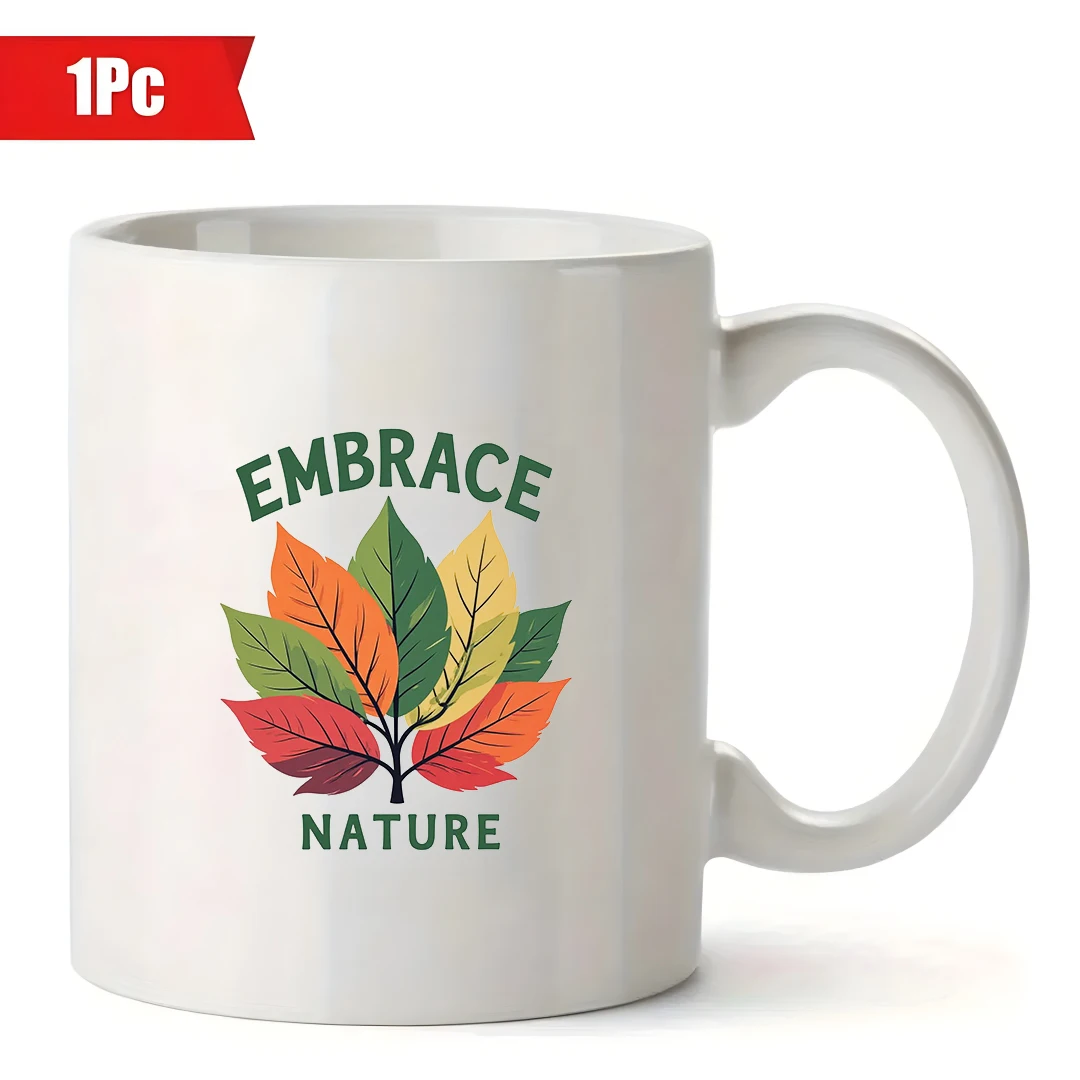 كوب بنمط أوراق شجر صديق للبيئة سعة 11 أونصة + كوب مشروبات من السيراميك الطبيعي للأطفال هدية عيد الميلاد كوب للمنزل والمكتب