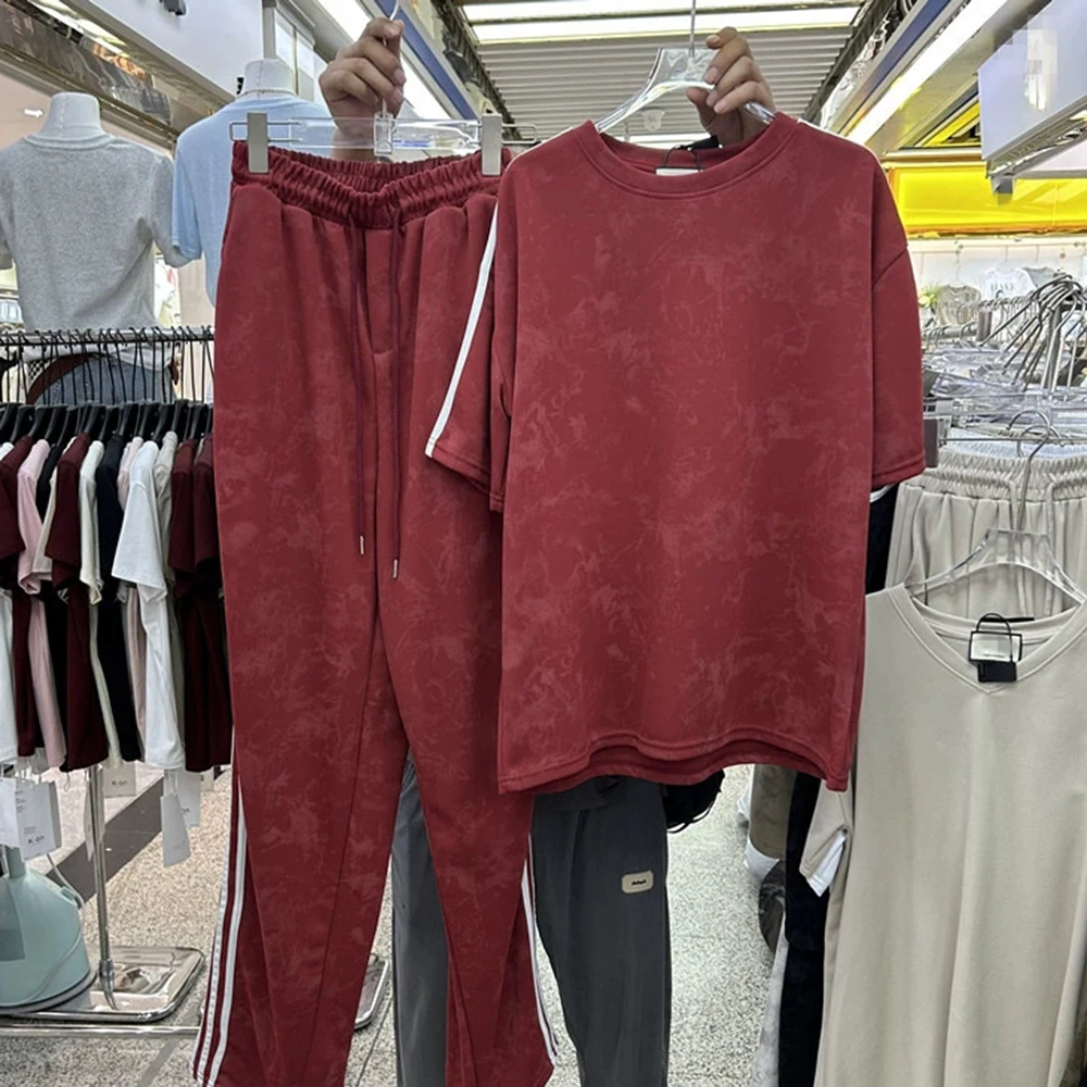 Loose and fashionable T-shirt top + elastic waist wide-leg casual trousers two-piece set-GZTZ101