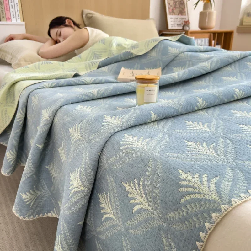 New cotton three-layer yarn towel quilt pure cotton office lunch break blanket sofa cover blanket shawl blanket Xia Liang quilt