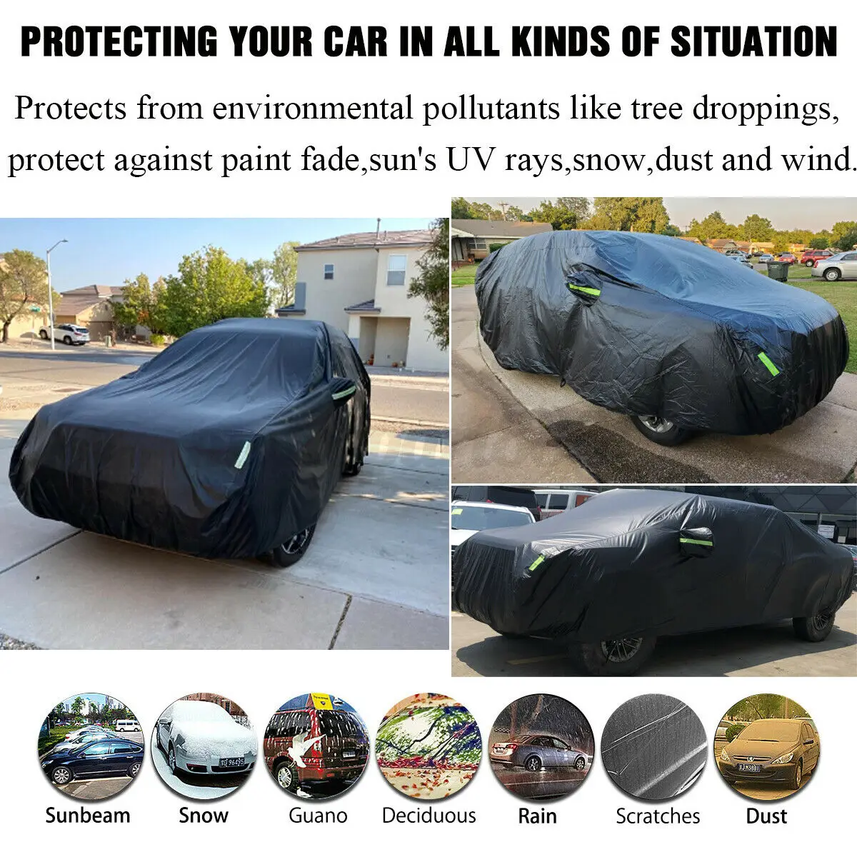 Universal SUV/Sedan Full Car Covers Outdoor Waterproof Sun Rain Snow Protection UV Car Zipper Design Black Car Case Cover M-XXL