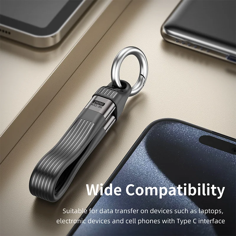 Keychain 240W 40Gbps USB4 Short USB C To USB C Cable Fast Charging Type C Data Transfer 8K Data Charge Extension Cable ﻿