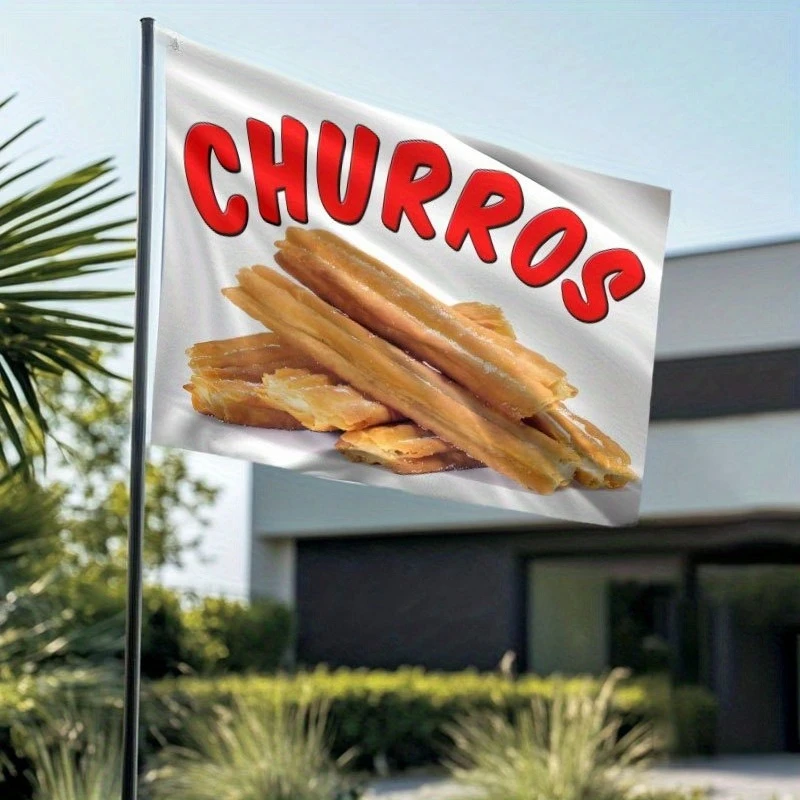 Bandera publicitaria para puesto de tienda de Churros, pancarta grande para exteriores con diseño de Churros realista, poliéster duradero, 1 ud.