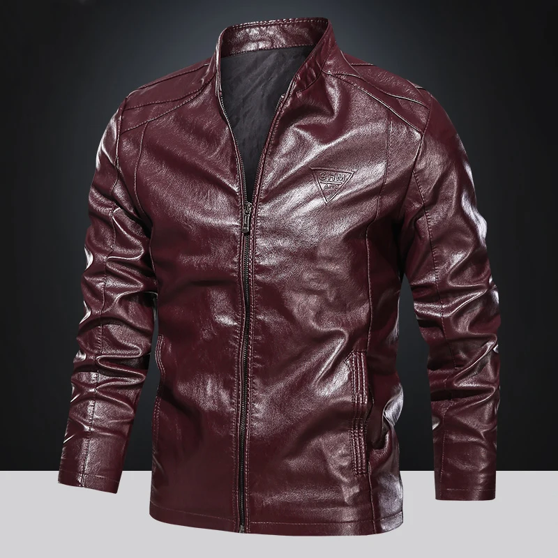 2025 High Quality Classic Spring Autumn Motorcycle Leather Jacket Men Slim Fit Stand Collar Overcoat Windpoof Biker Jacket