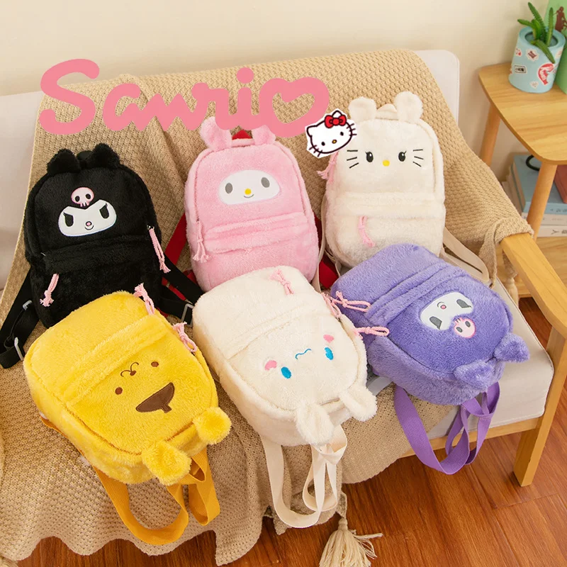 

Sanrio Kawaii Plush Toys Backpack Hellokitty Kuromi Mymelody Cinnamoroll Soft Stuffted Doll Mini Shoulders Bag Cartoon Kids Gift