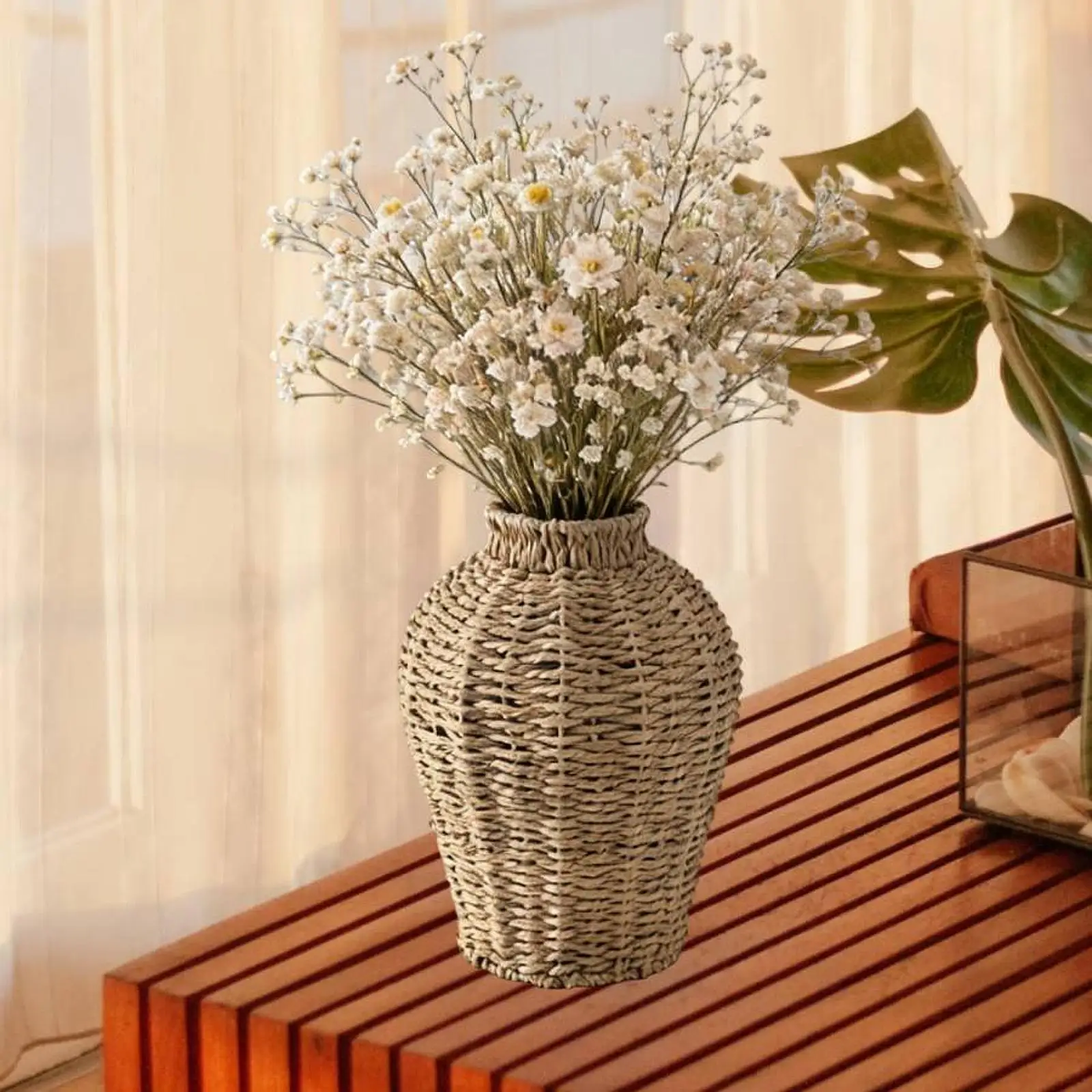 Elegant Woven Dried Flower Holder Durable Rustic Vase Table Centerpiece for Bedroom Living Room Decor