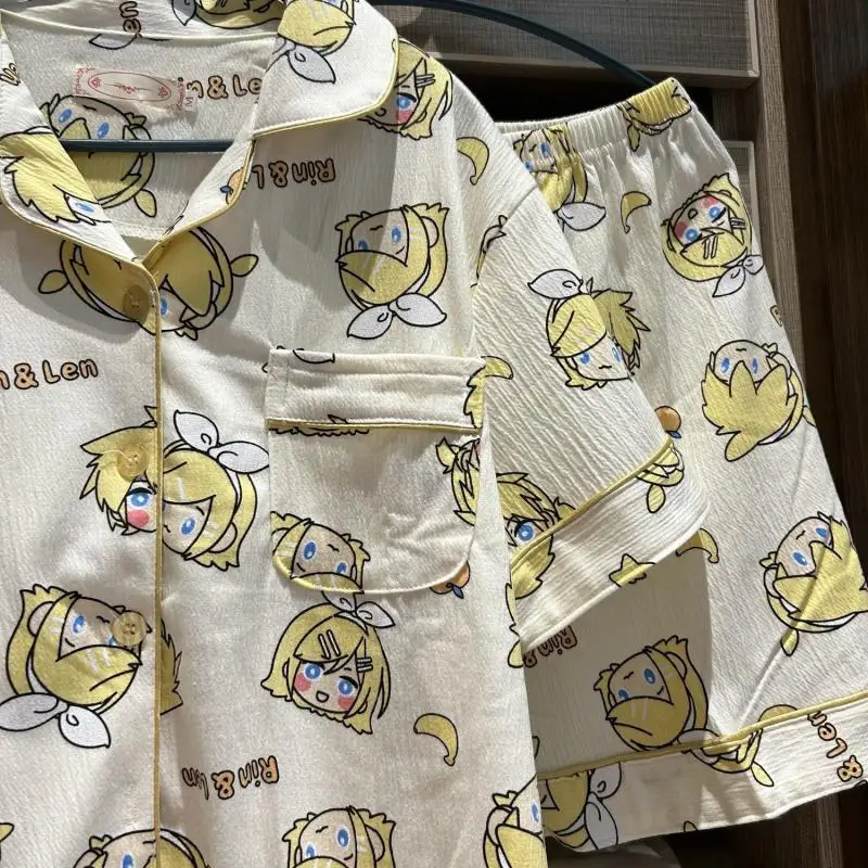 Kagamine Rin Len Summer Pajamas Anime Cartoon Sanrio Short Sleeve Thin Pajamas Student Summer Cotton Home Clothes Girls Pajamas