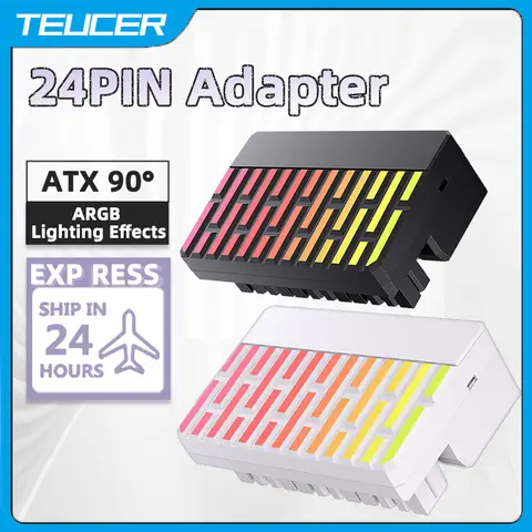 TEUCER 24P-5 ATX 24 핀 90도 전원 커넥터 5V 3 핀 ARGB 24Pin 암-수 90도 전원 어댑터 DIY 데스크탑 PC 용