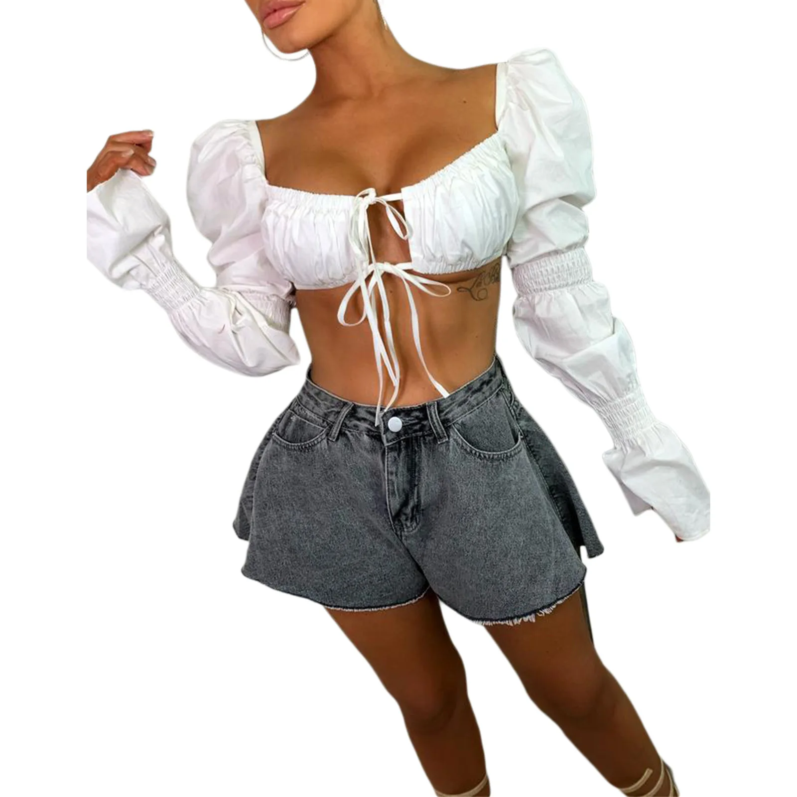 Frauen Lose Stil Shorts Feste Mittlere Taille Denim Tuch Ausgestelltes Shorts A-Linie Lose Breite Bein Hosen Weibliche Mode streetwear