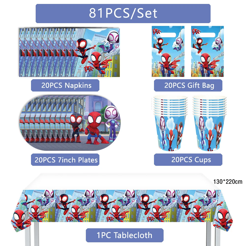 61/81 قطعة سبايدرمان حفلة عيد ميلاد الديكور مجموعة سبايدي وأصدقائه المذهل عيد ميلاد لوازم المتاح أدوات المائدة كأس لوحة