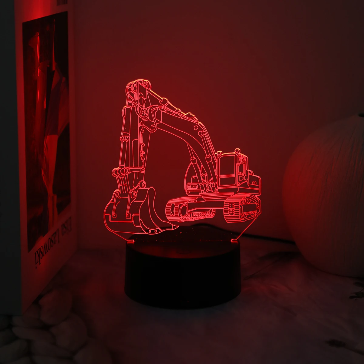 Creative 3D excavator night light with visual gradient and colorful atmosphere, suitable for home decoration