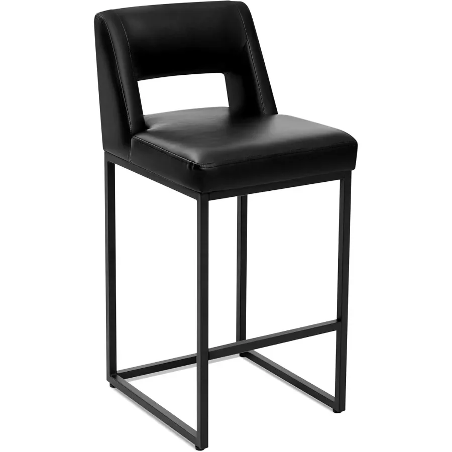 

Черный барный стул для кухонной стойки, современный барный стул со спинкой для кухонного острова с обивкой из искусственной кожи
