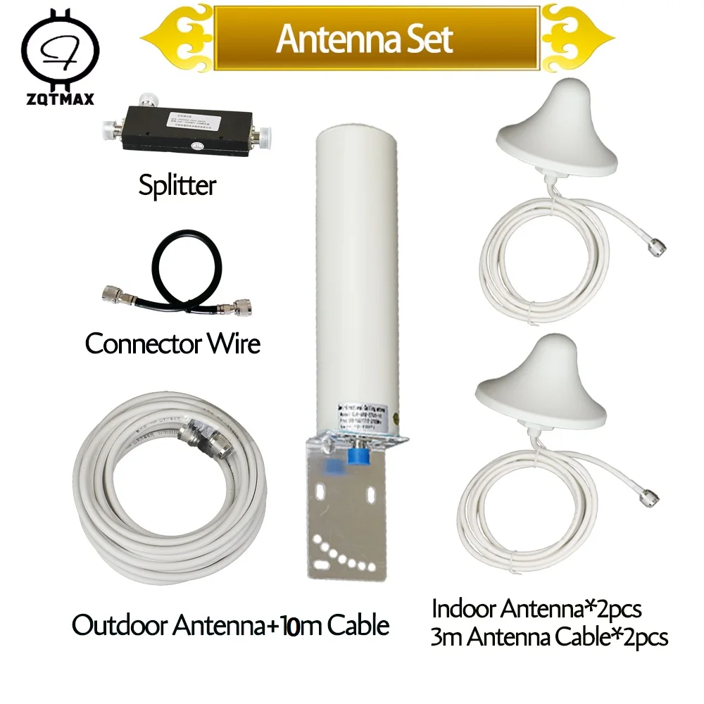 

ZQTMAX for umts lte amplifier 2g 3g 4g gsm mobile signal booster 850 900 1800 2100 2600 repeater 1 to 2 splitter Omni antenna