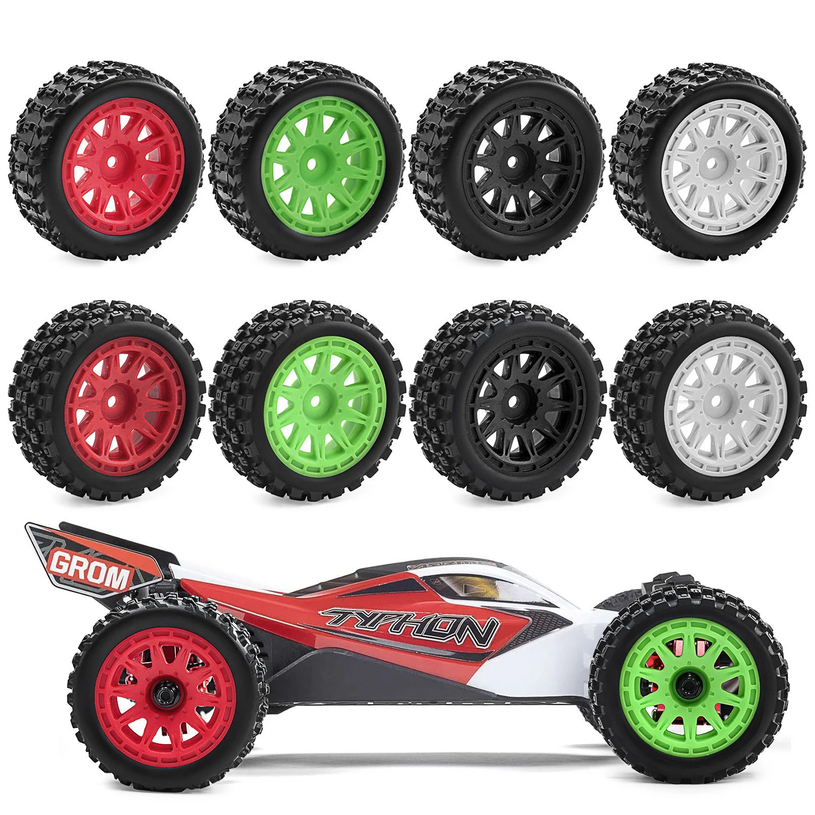 

RC Car Wheel&Tire Kit (12mm Hex) for 1/18 ARRMA 2S TYPHON GROM - RC Rubber Tires & Plastic Wheels Replacement Parts #ARA2106