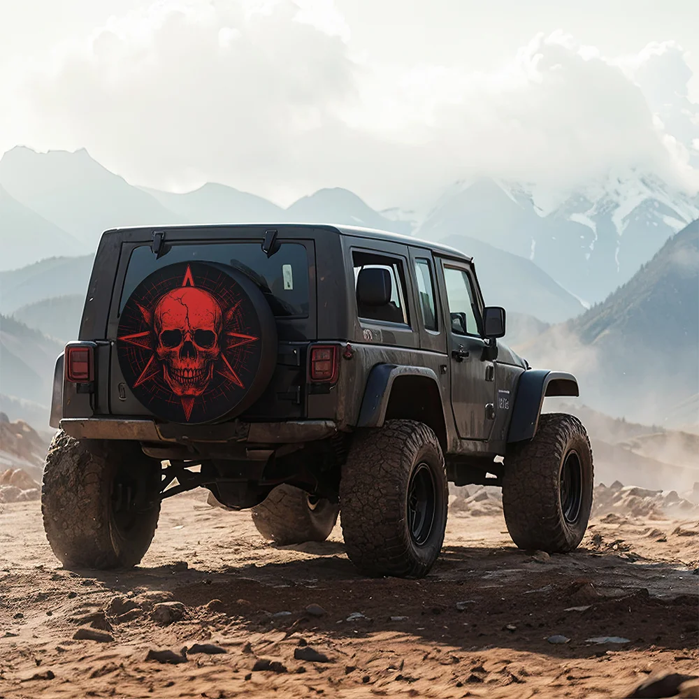 الأحمر الجمجمة تصميم غطاء الإطارات عجلة حماة مانعة لتسرب الماء العالمي للمقطورة Rv SUV شاحنة تخييم السفر مقطورة 16 بوصة