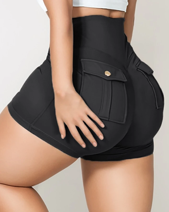 

Comfortable and Versatile for Women's Shorts 2024 Summer Casual Simple Pocket Design High Waist Ruched Skinny Active Shorts