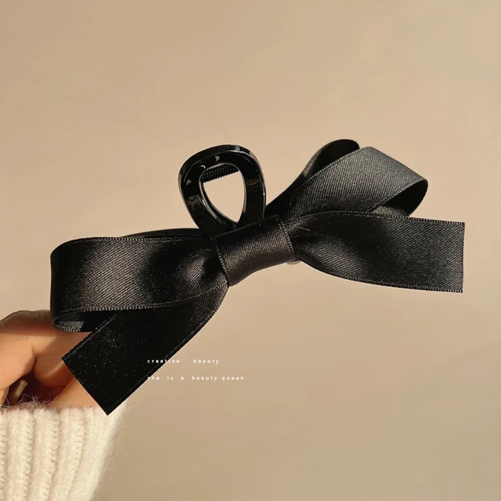 2024 جديد أسود Bowknot مشبك شعر كبير عقدة من الساتان مقاطع الشعر خمر الباروك الساتان كراب دبابيس الشعر للنساء أنيقة إكسسوارات الشعر